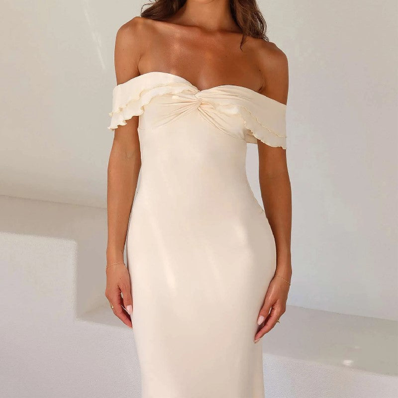 Off Shoulder Sheath Maxikjole I Beige
