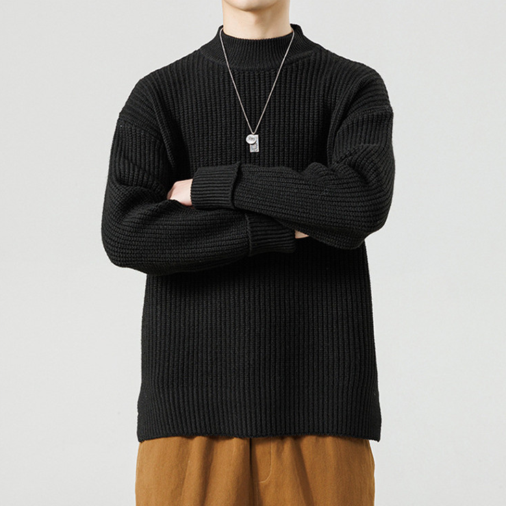Strikket sweater med høj krave