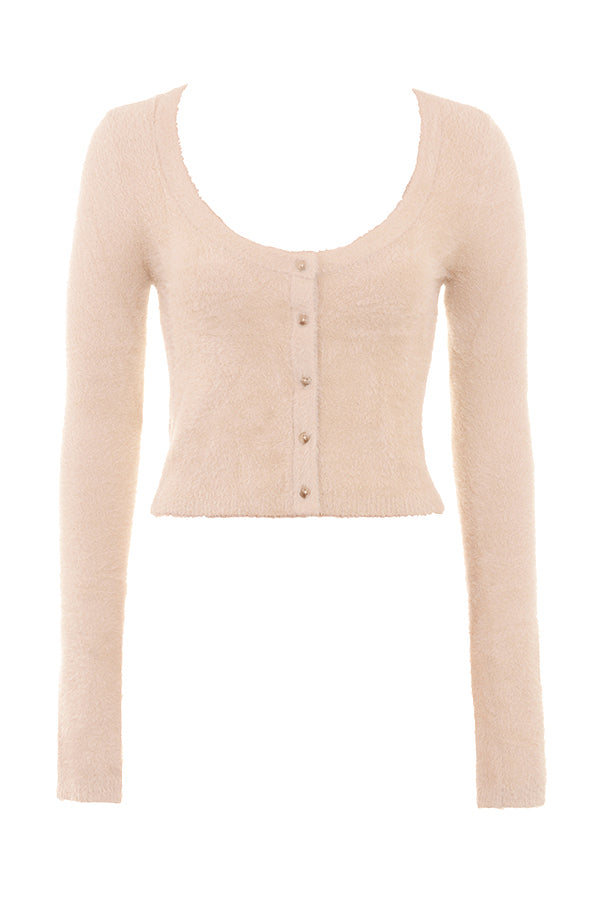 Blød fluffy strik cardigan med maxikjole