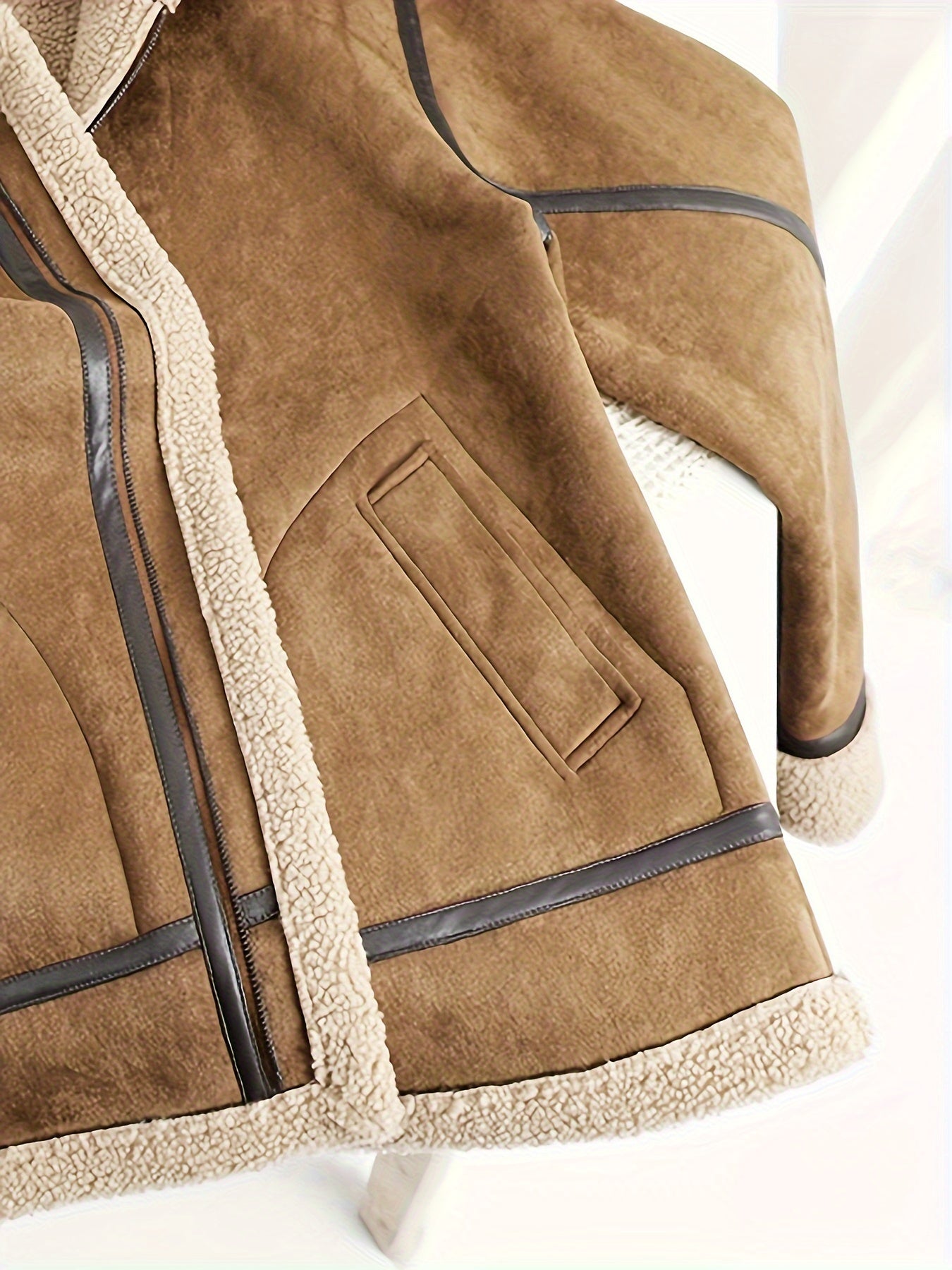 Ruskind fluffy fleece foret jakke til mænd