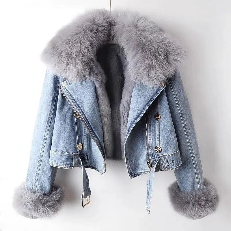 Denimjakke med pels til vinter