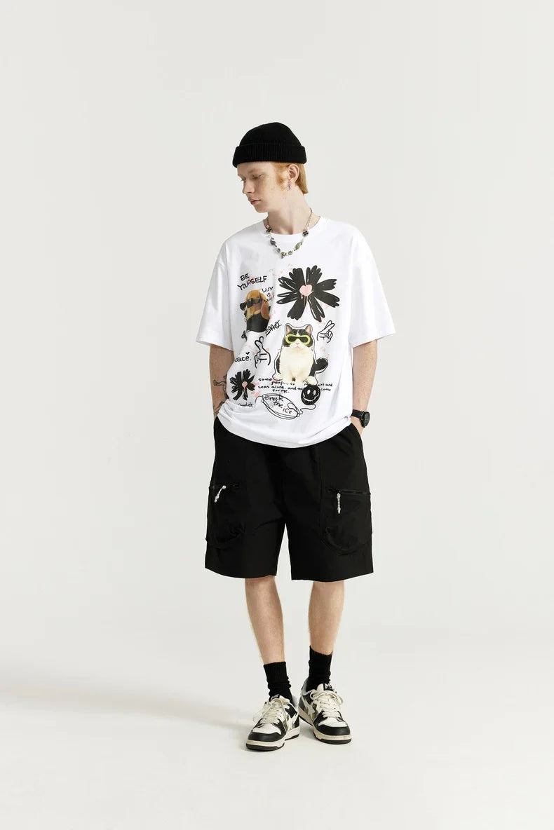 Graffiti T-shirt med hundetryk til katte