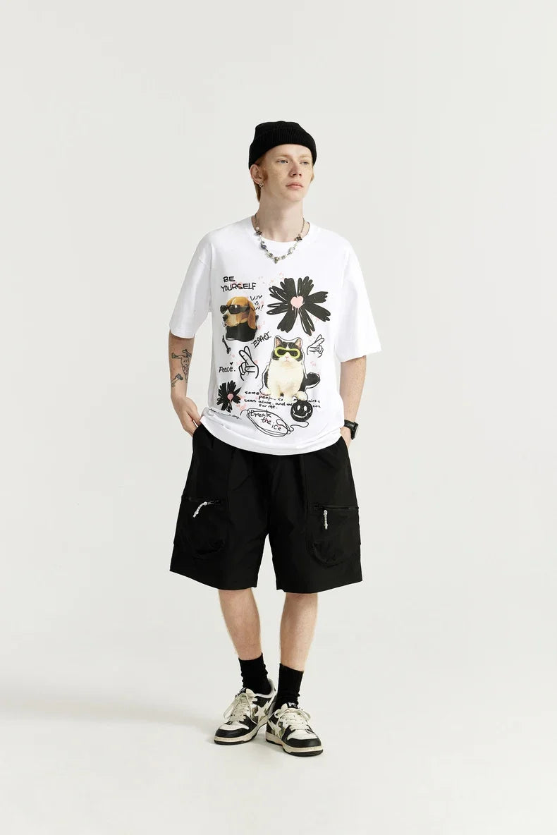 Graffiti T-shirt med hundetryk til katte