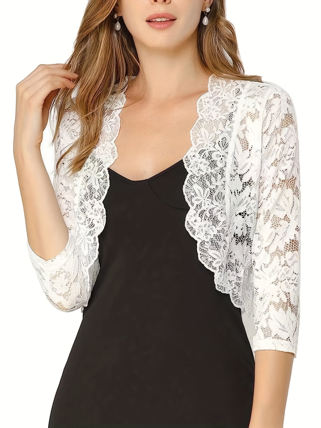 Halvgennemsigtig cropped cardigan med blomstrede blonder
