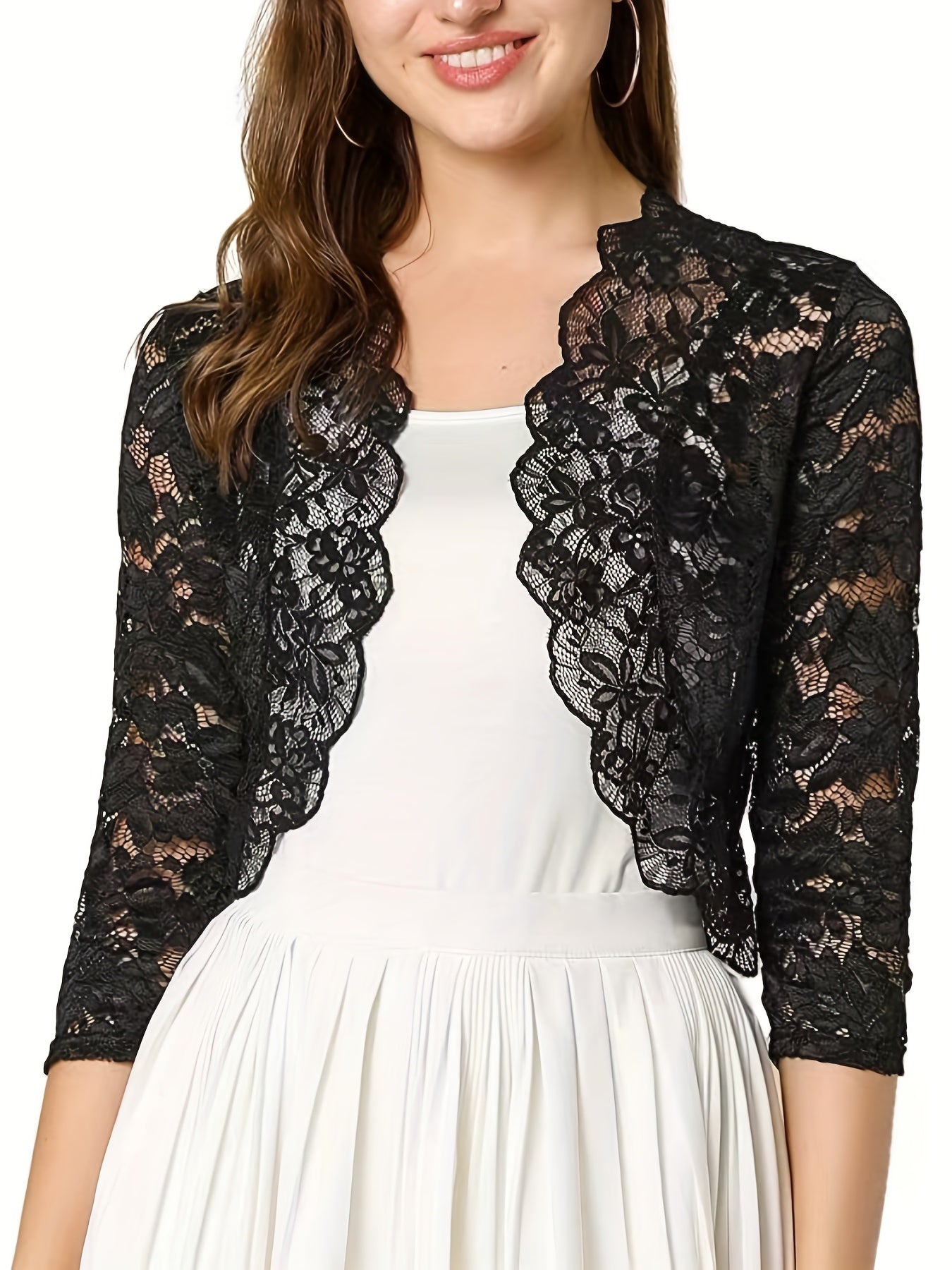 Halvgennemsigtig cropped cardigan med blomstrede blonder