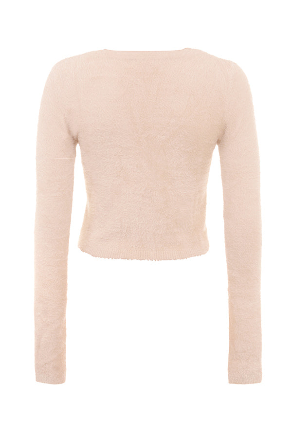 Blød fluffy strik cardigan med maxikjole