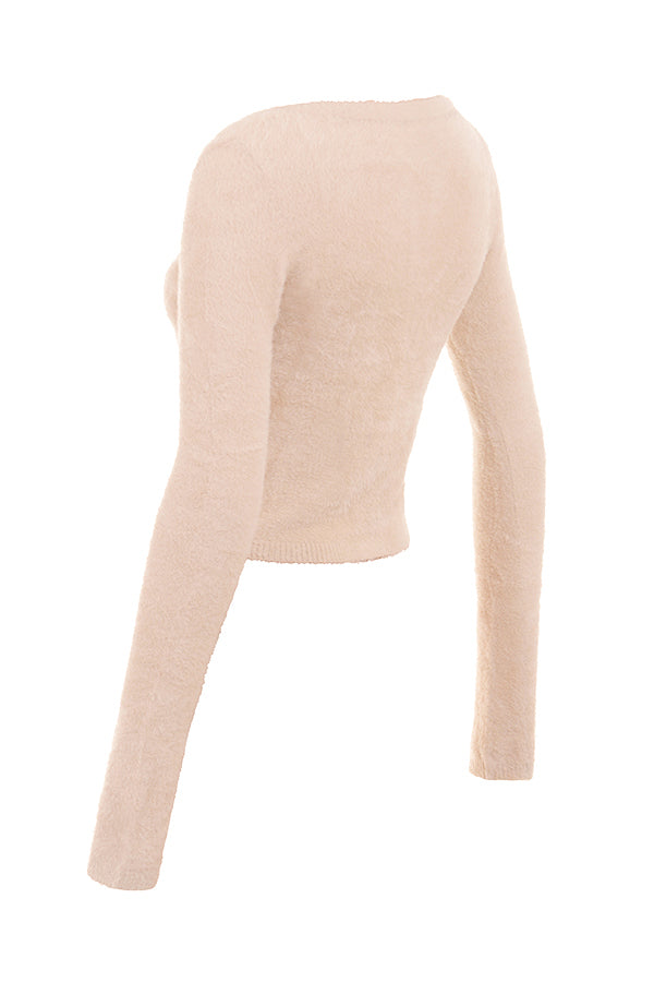 Blød fluffy strik cardigan med maxikjole