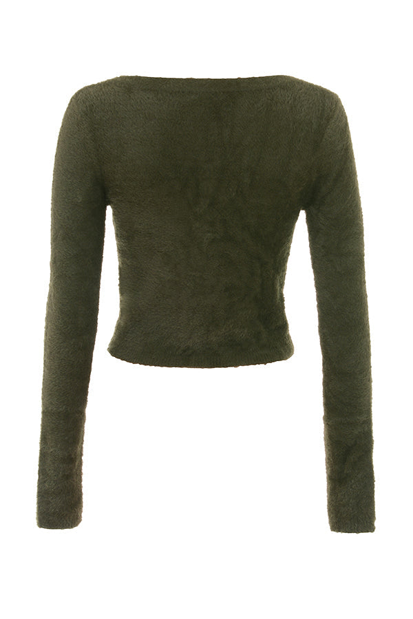 Blød fluffy strik cardigan med maxikjole