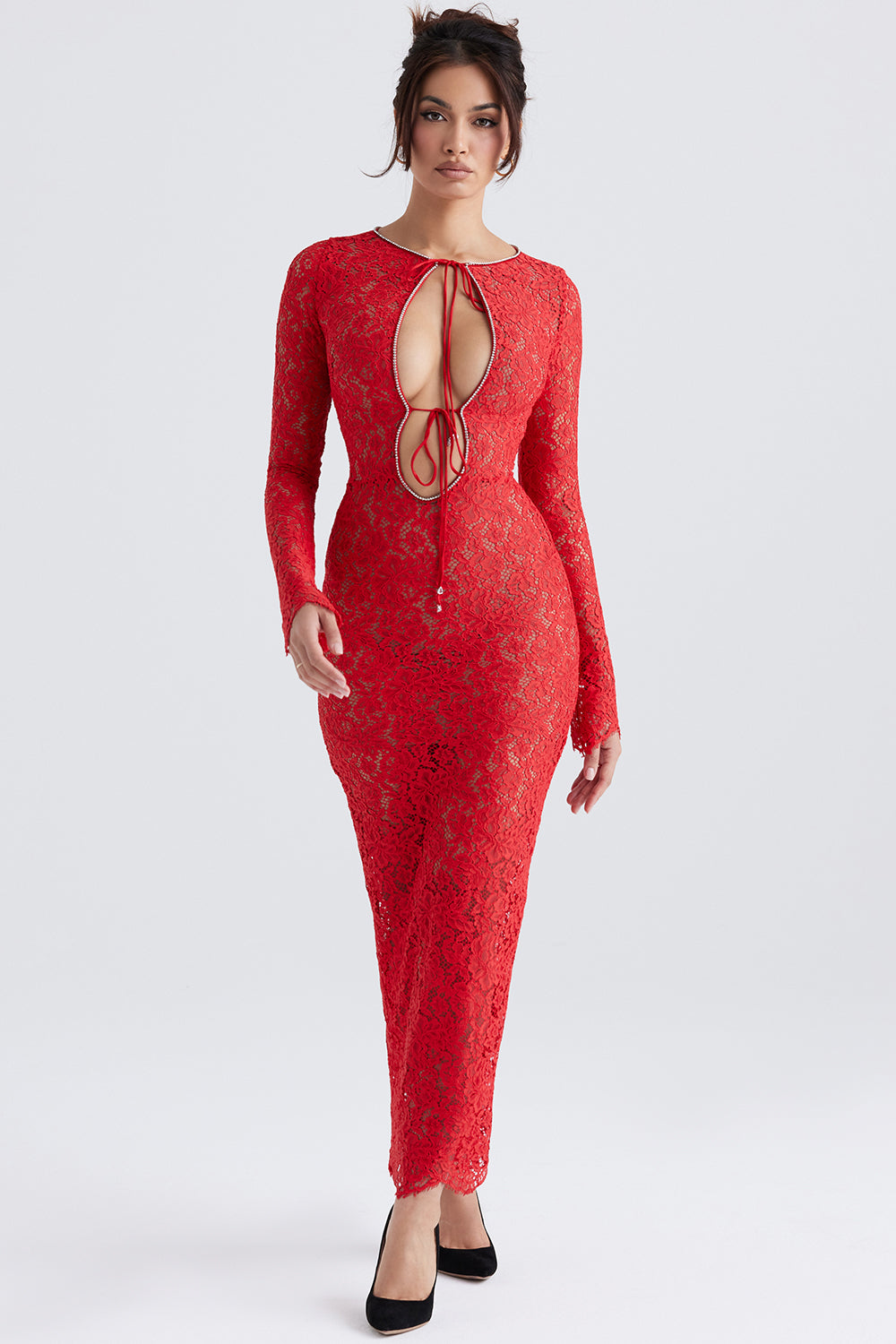 Rød blonde maxi kjole