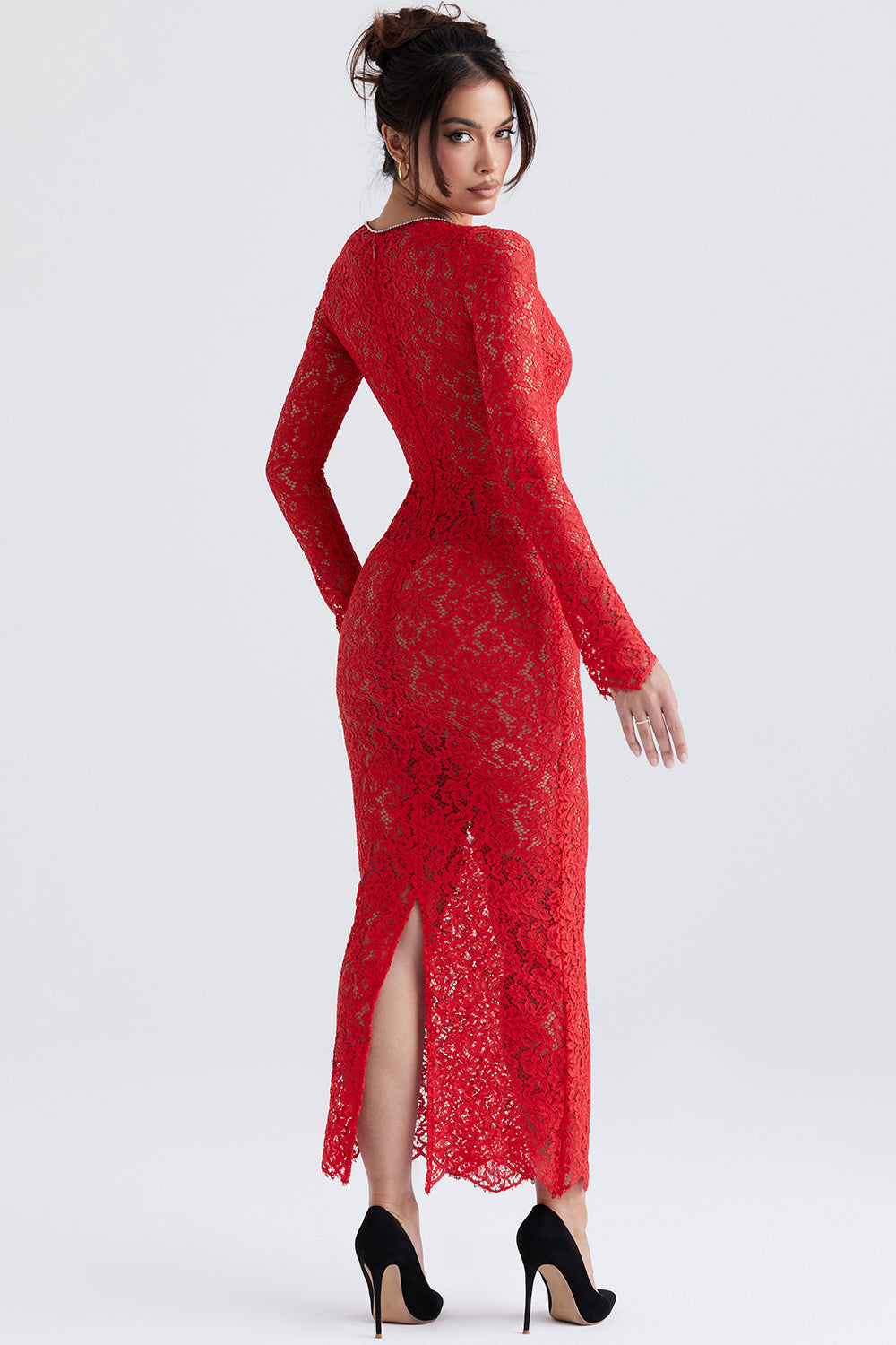 Rød blonde maxi kjole