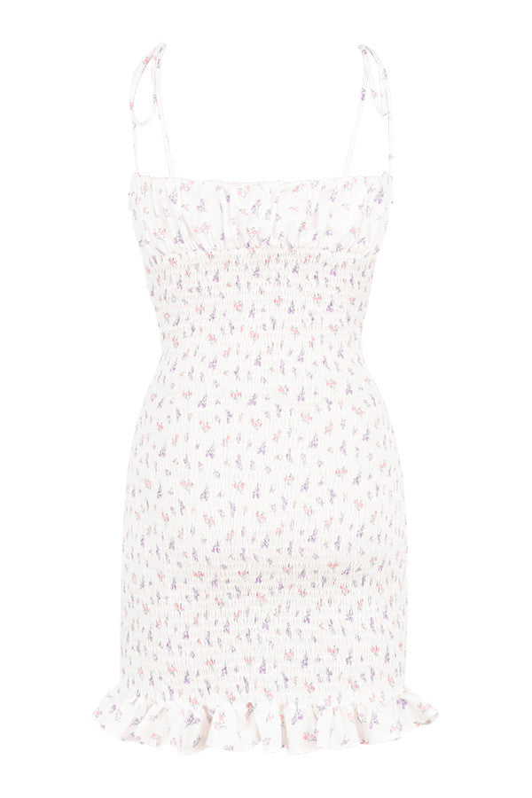 Hvid plisseret minikjole med blomster