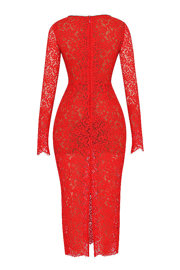 Rød blonde maxi kjole