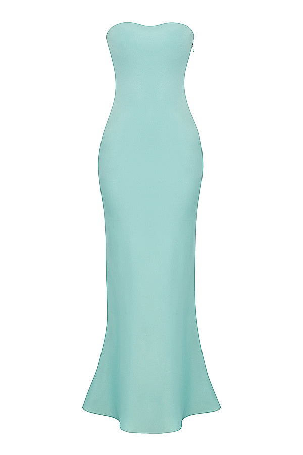 Stropløs maxikjole i jade satin