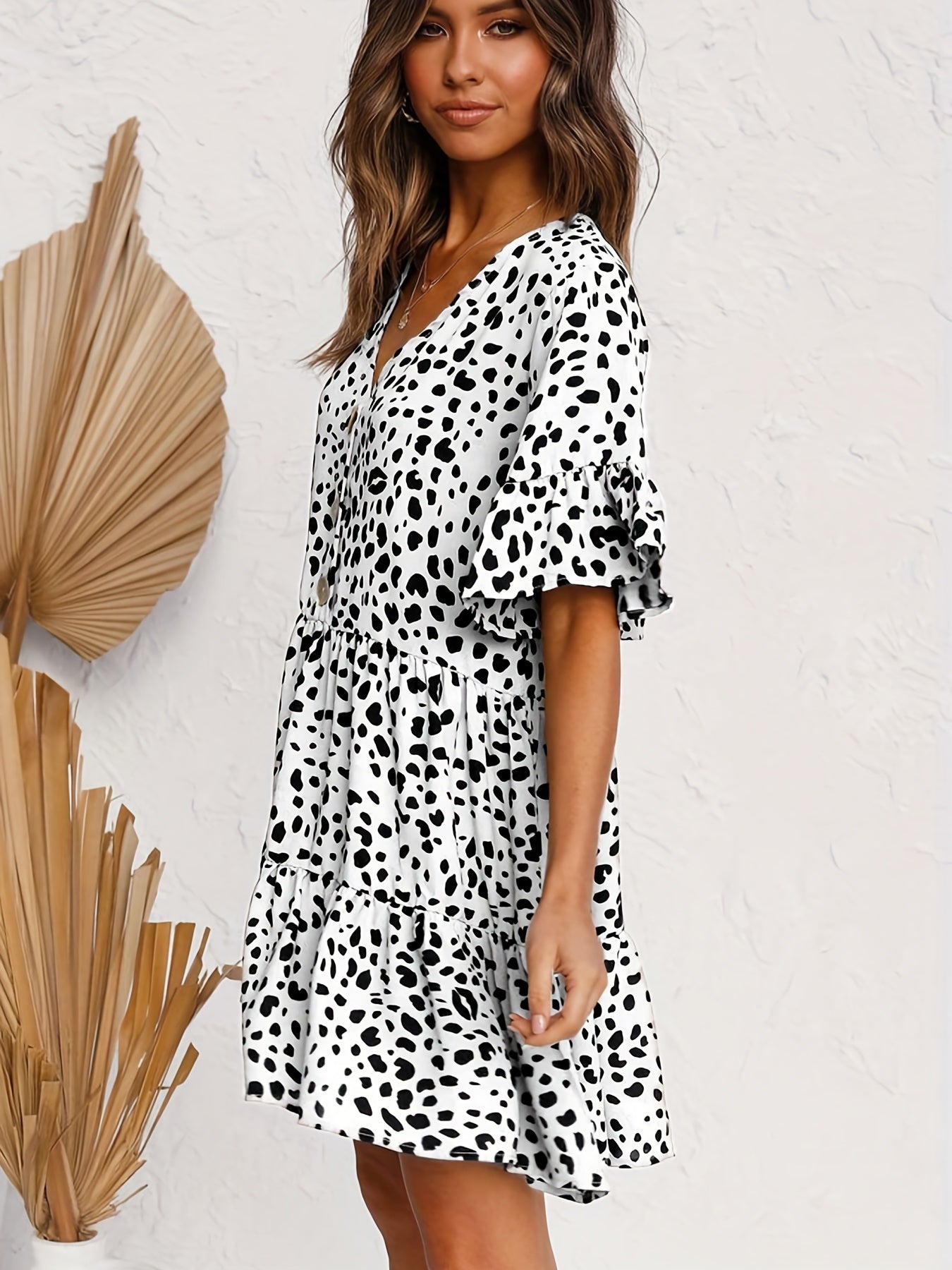 Lagdelt kjole med leopardprint