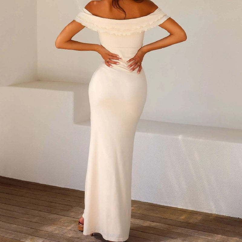 Off Shoulder Sheath Maxikjole I Beige
