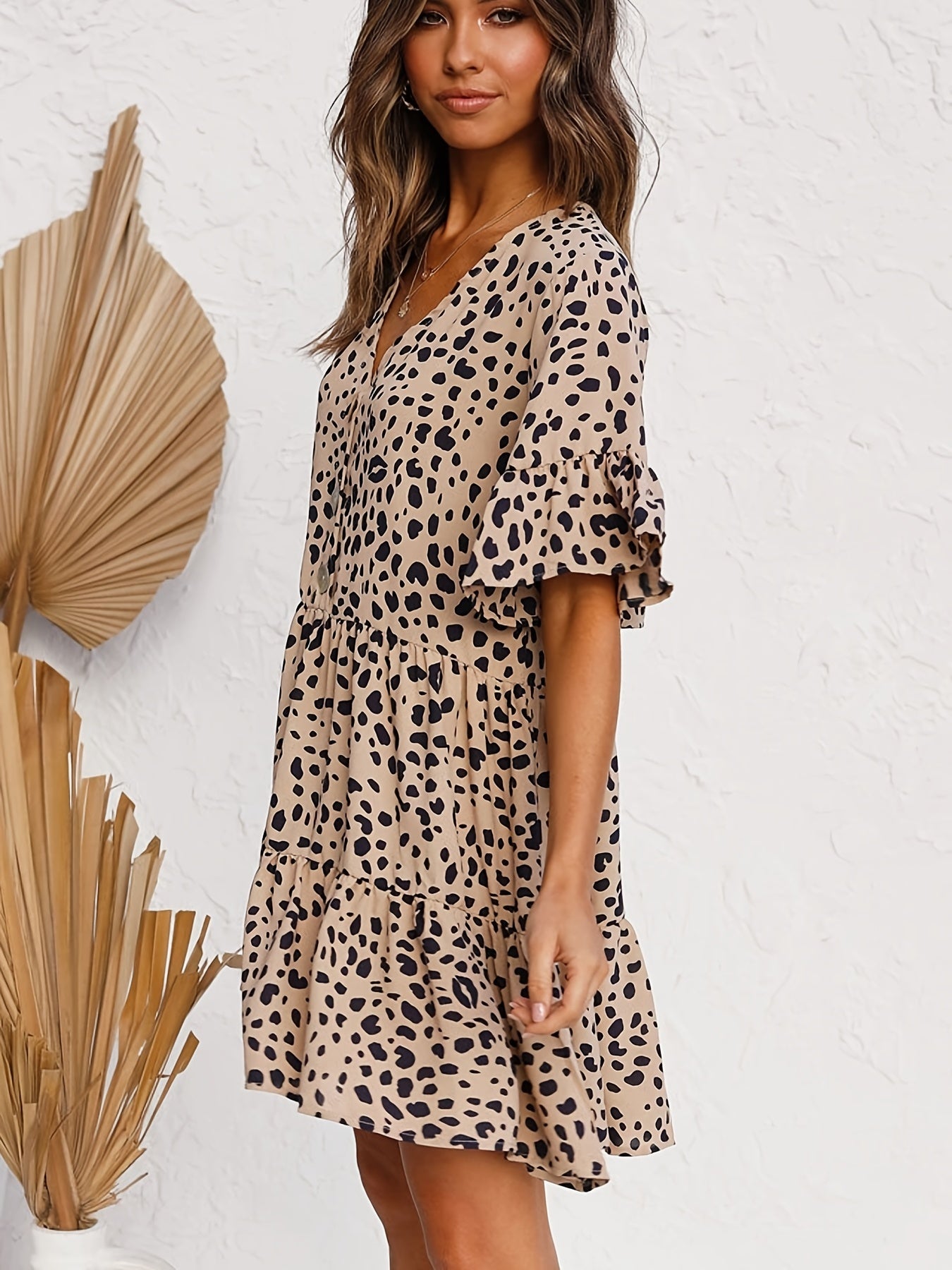 Lagdelt kjole med leopardprint