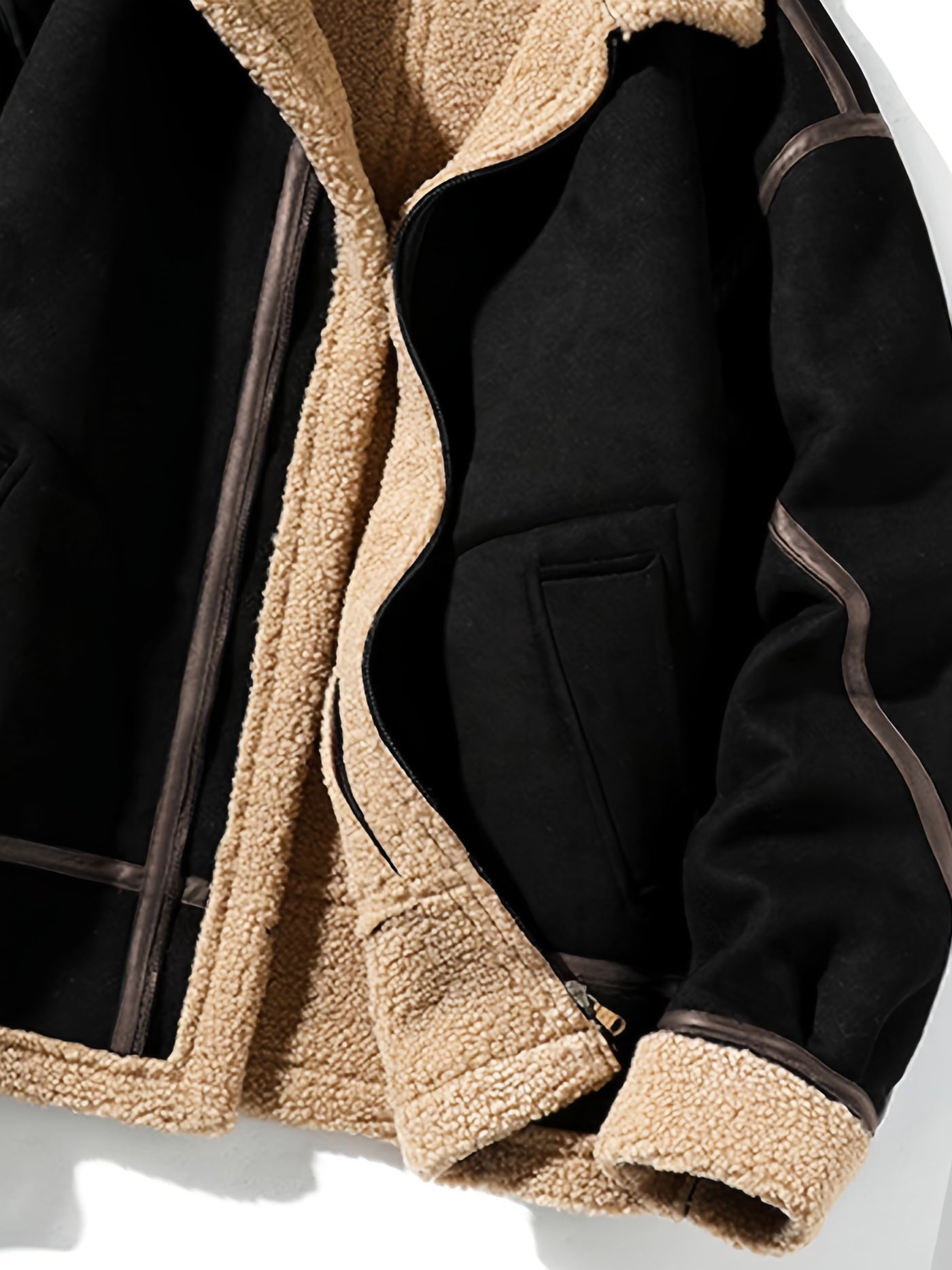 Ruskind fluffy fleece foret jakke til mænd