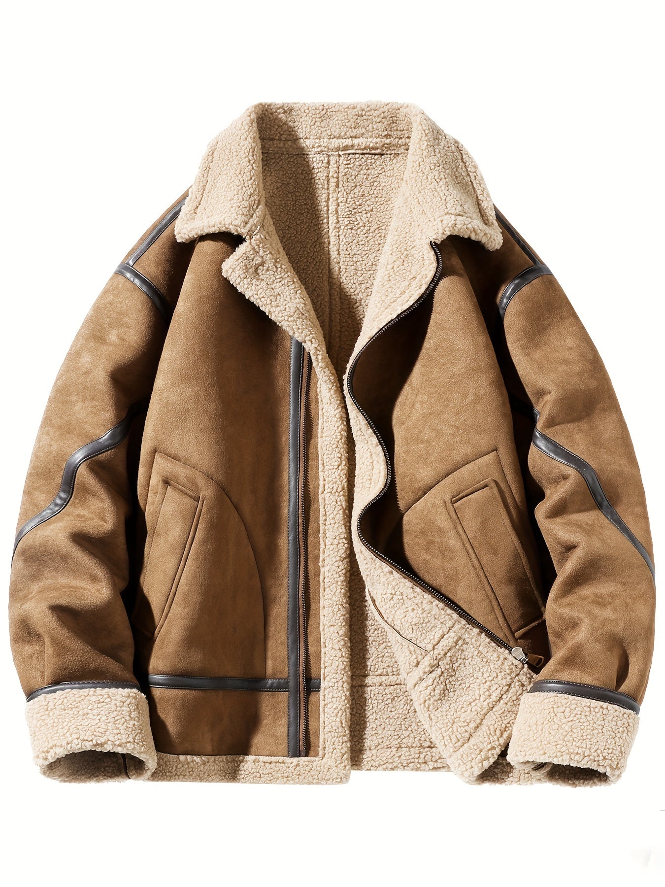 Ruskind fluffy fleece foret jakke til mænd