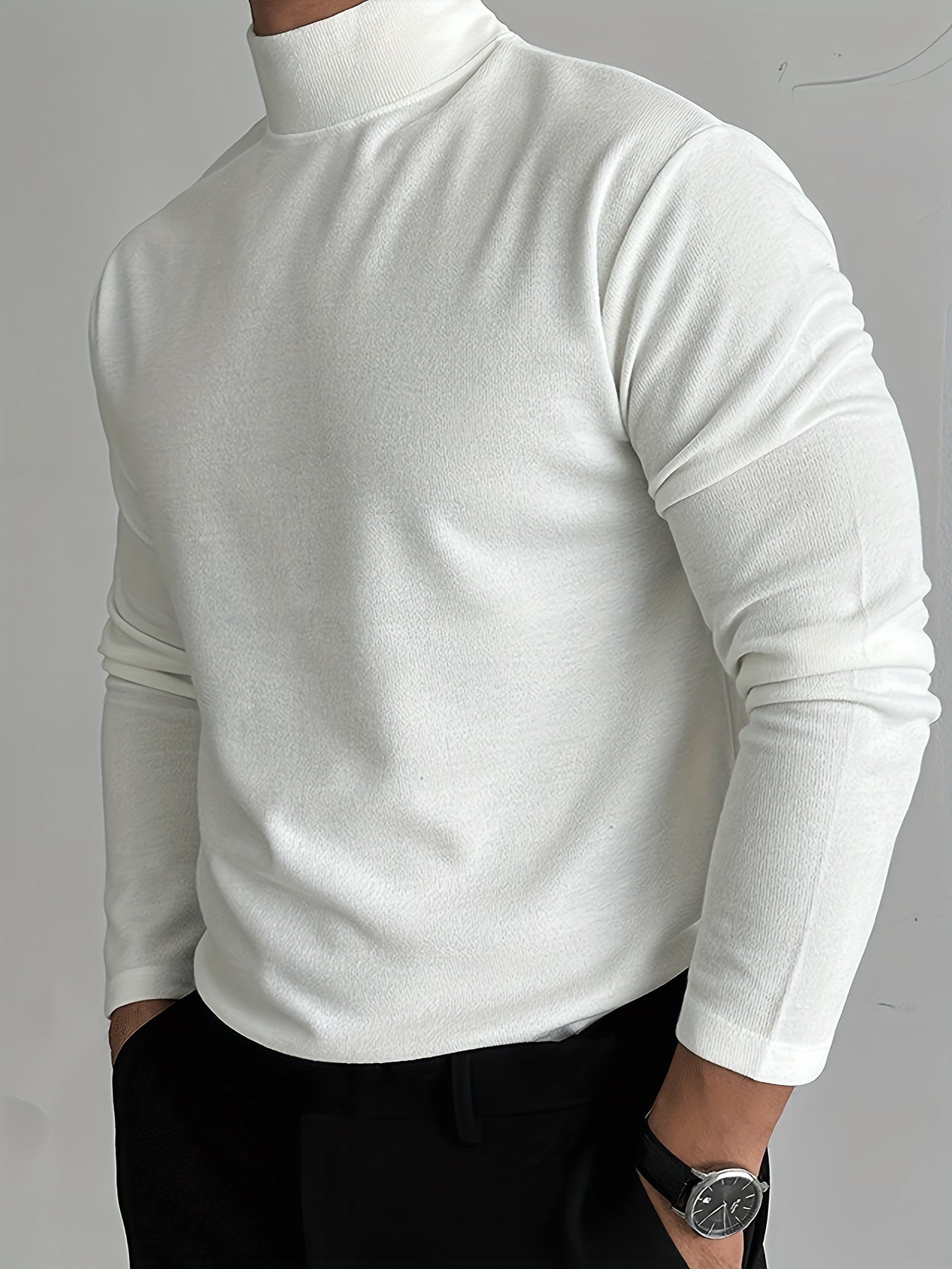 Strikket sweater med stand-up krave til mænd