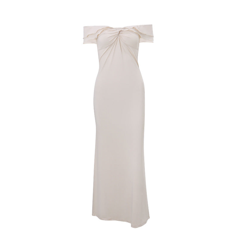 Off Shoulder Sheath Maxikjole I Beige