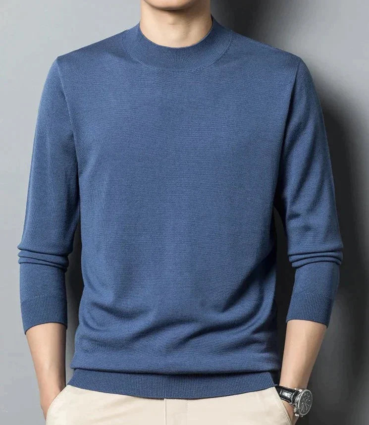 Langærmet sweater med rund hals til mænd