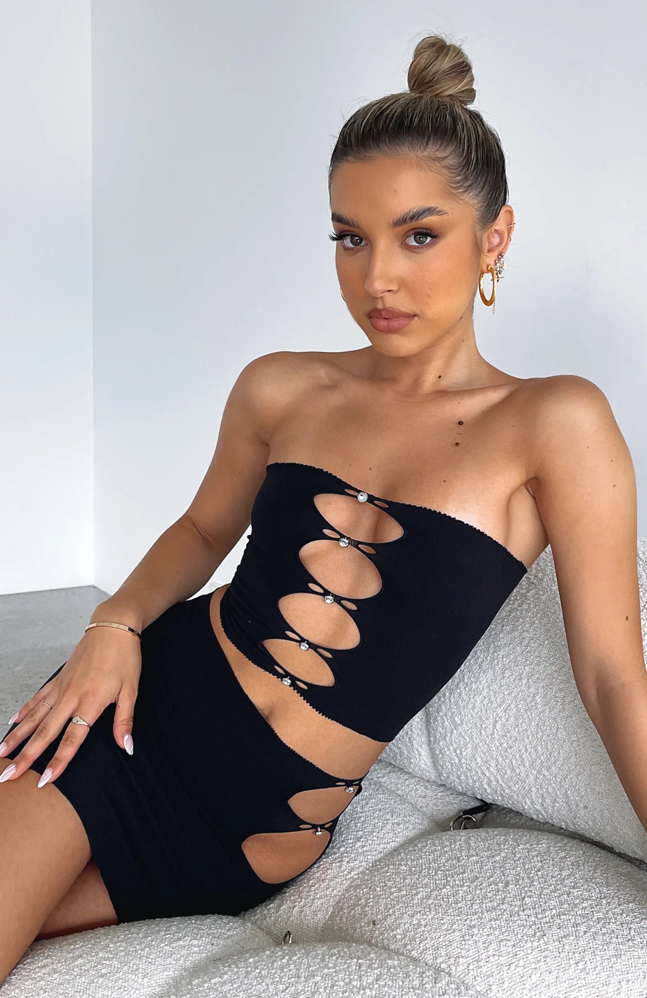 Stropløs bandeau halsudskæring Crop Top i sort