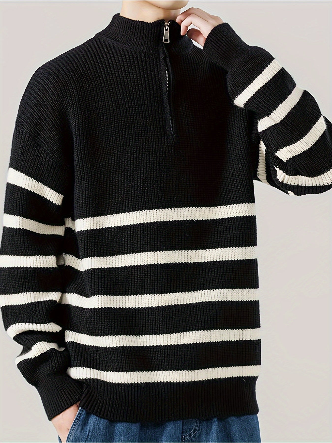 Strikket sweater med stribet mønster
