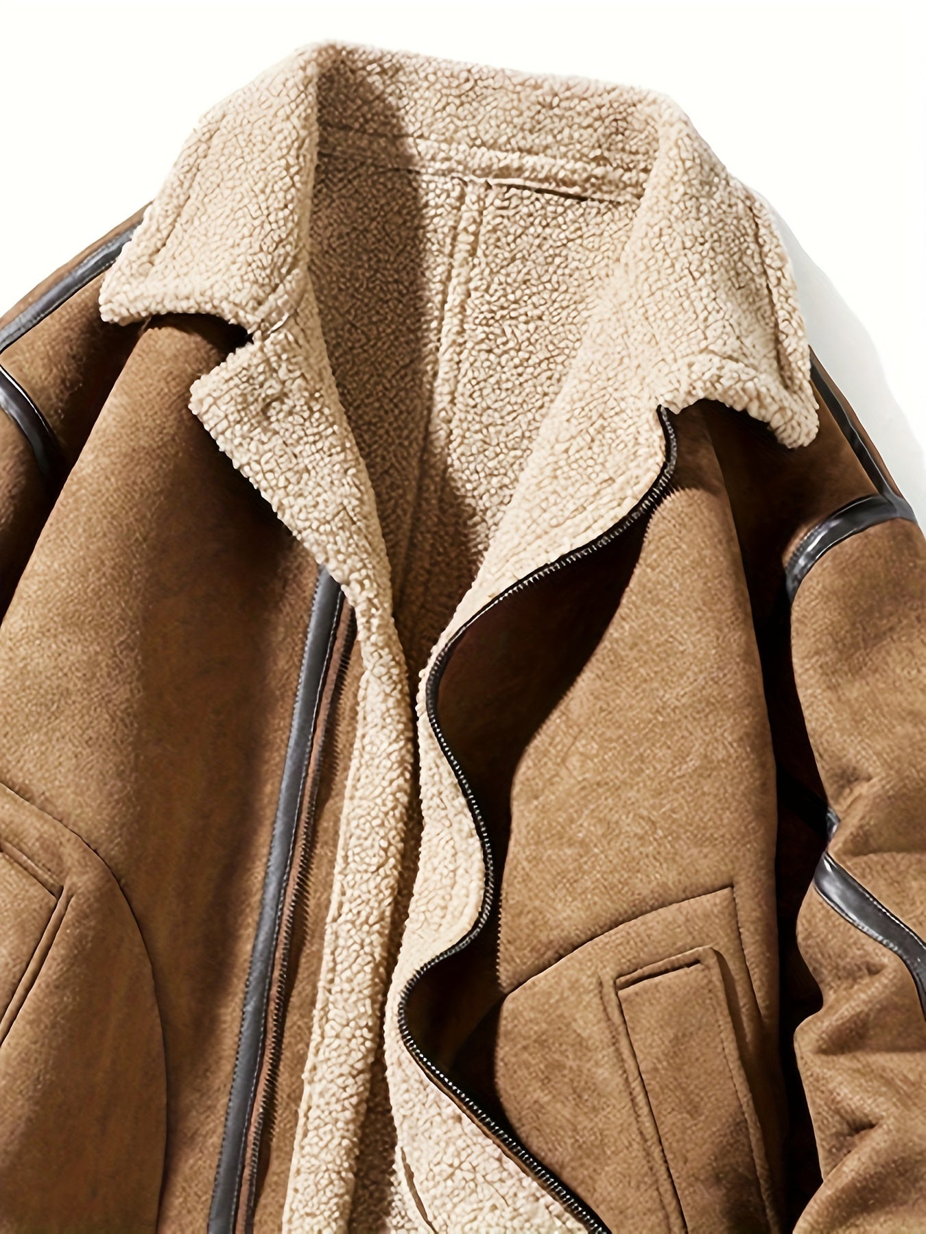 Ruskind fluffy fleece foret jakke til mænd