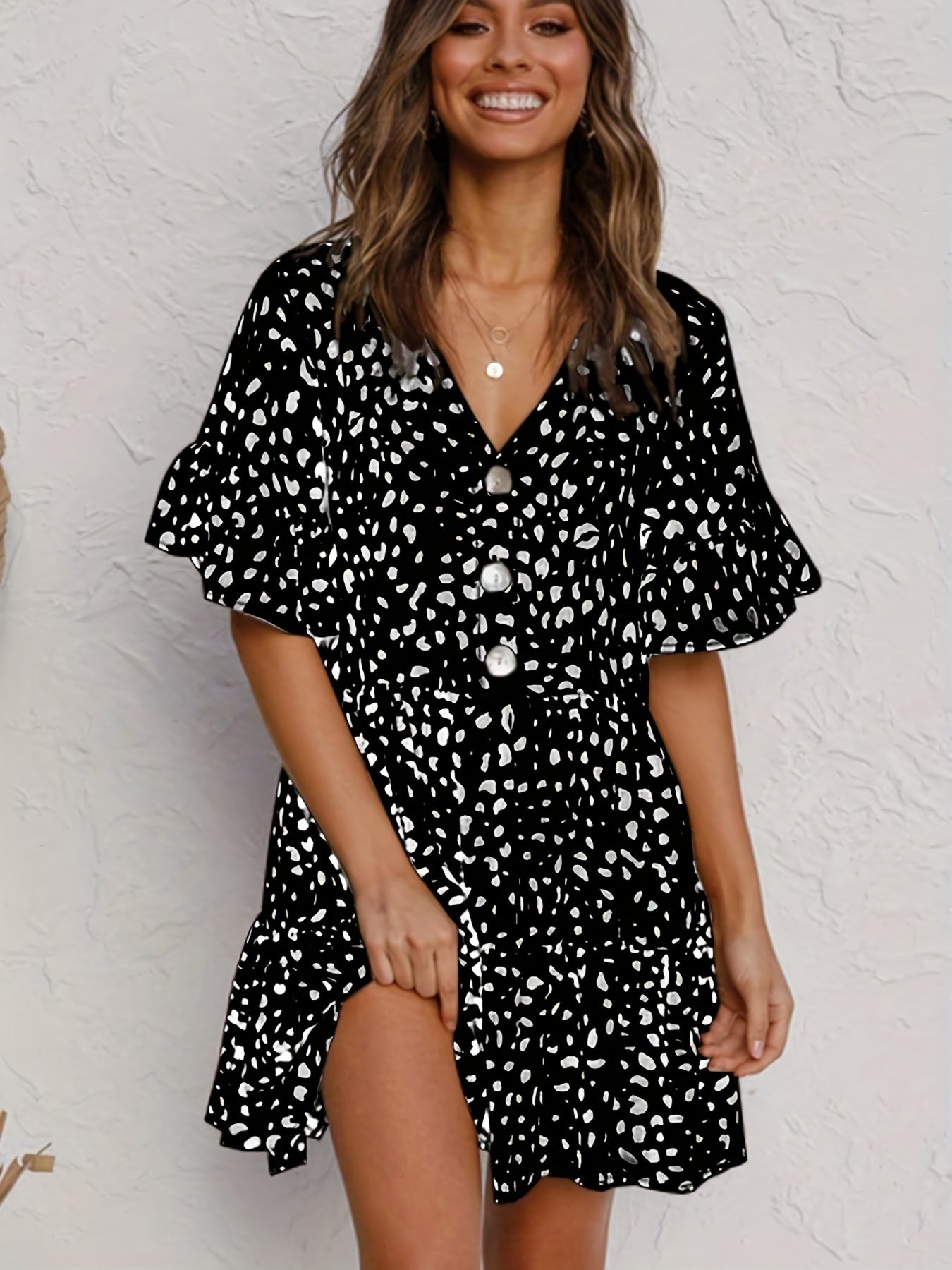 Lagdelt kjole med leopardprint