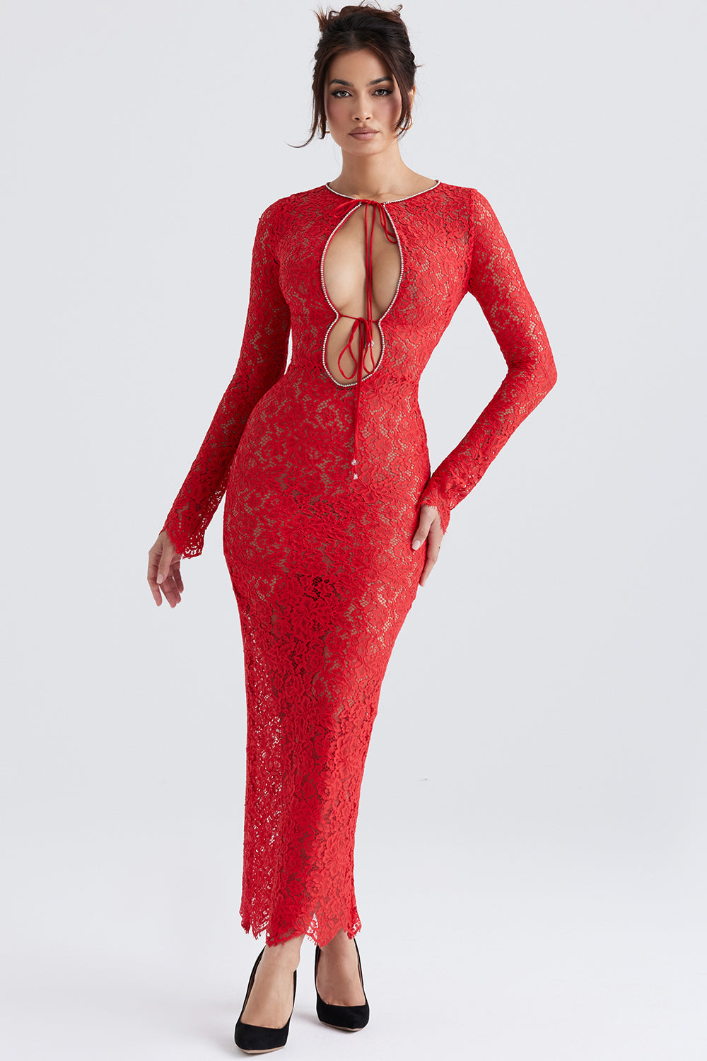 Rød blonde maxi kjole