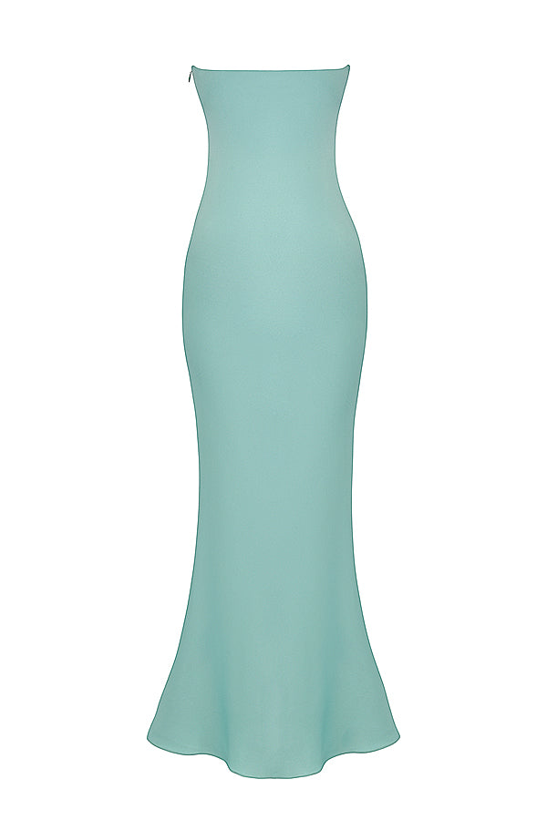 Stropløs maxikjole i jade satin